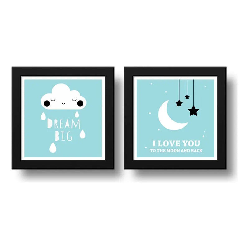 Set 2 Cuadros Dream Big Frase Luna Star Dormitorio Infantil