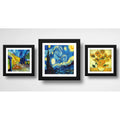 Set 3 Cuadros Van Gogh Obras Noche Estrellada Girasoles 33cm Marco Negro