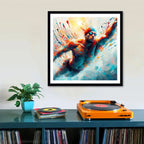 Cuadro Natacion Pop Art Club Gym Nadador Deportes 33x33cm Marco Negro