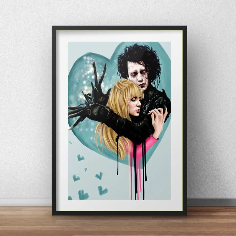 Cuadro Edward Manos De Tijera Cine Tim Burton Con Paspartú Marco Negro