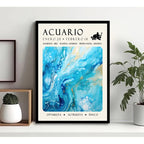 Cuadro Acuario Signo Astrologia Horoscopo Piedra Amatista Marco Negro