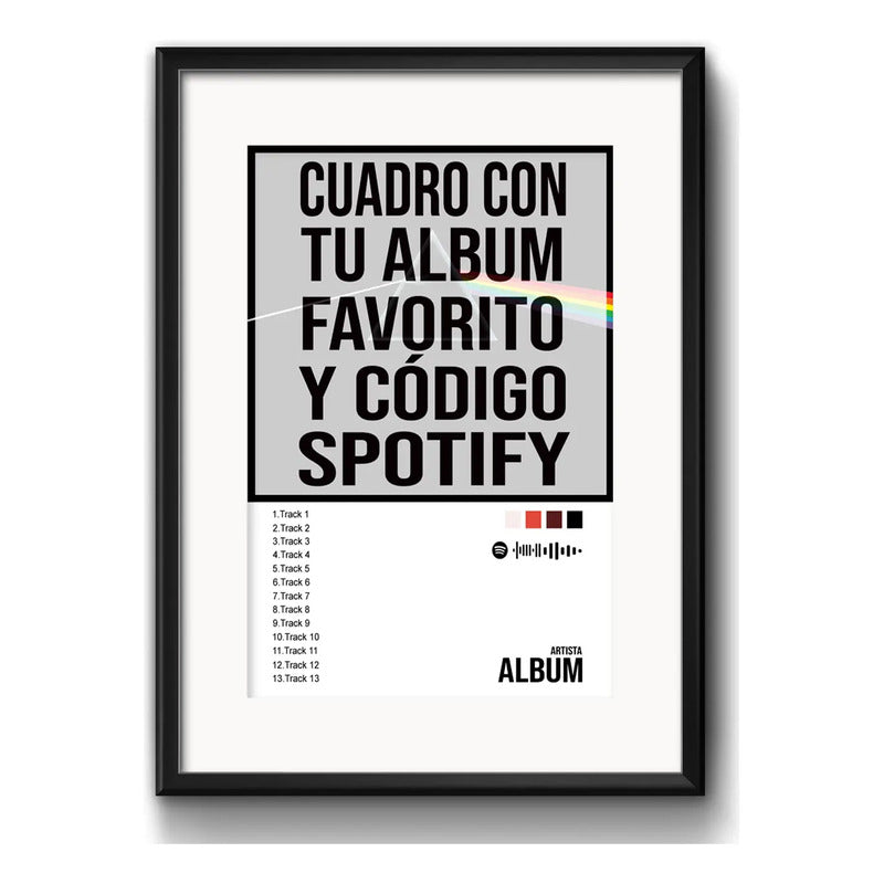 Cuadro Canciones Spotify Personalizado 53x43cm Con Paspartú Marco Negro