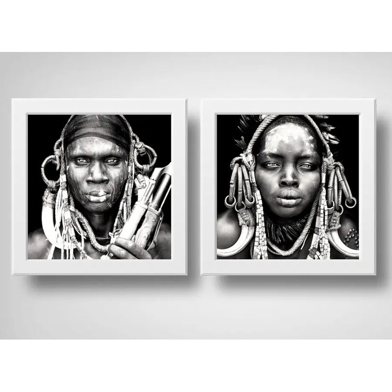 Set 2 Cuadros Africanos Blanco Y Negro Etnico Decoracion Brs