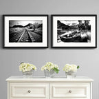Set 2 Cuadros Paisajes Blanco Y Negro Decoracion Paspartú