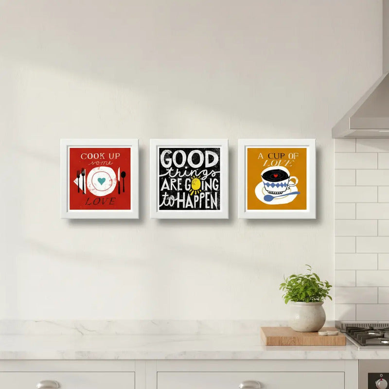 Set 3 Cuadros Cocina Pop Art Frases Cafe Comedor Decoracion