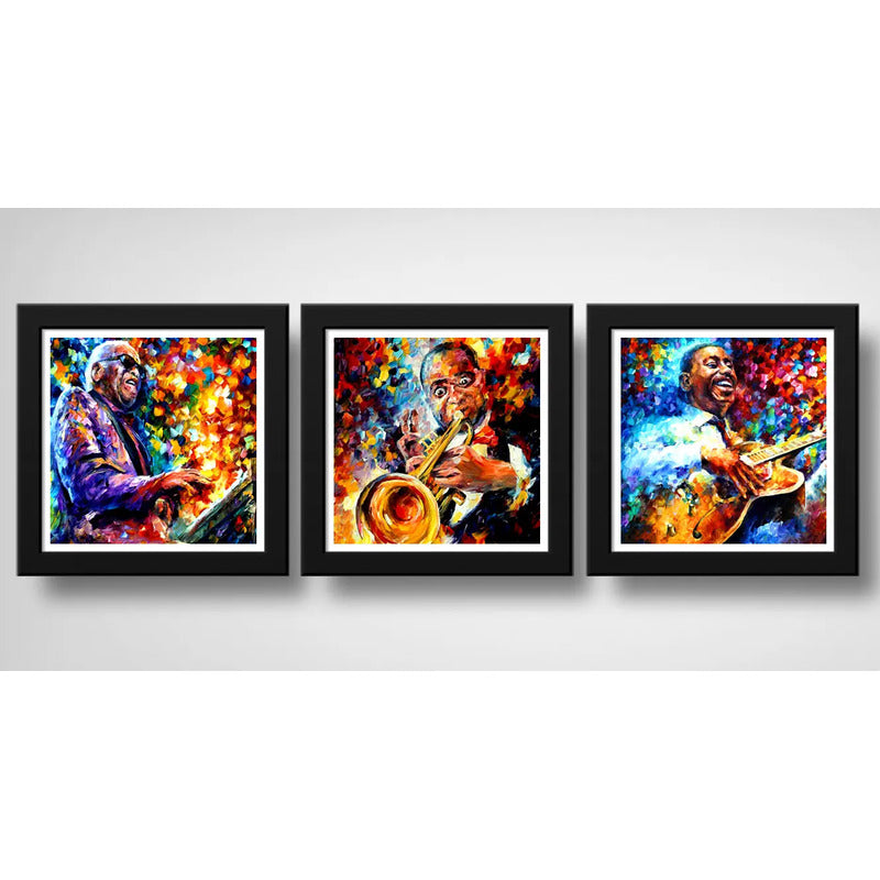 Set 3 Cuadros Jazz Blues Pop Art Saxófono Guitarra Musica