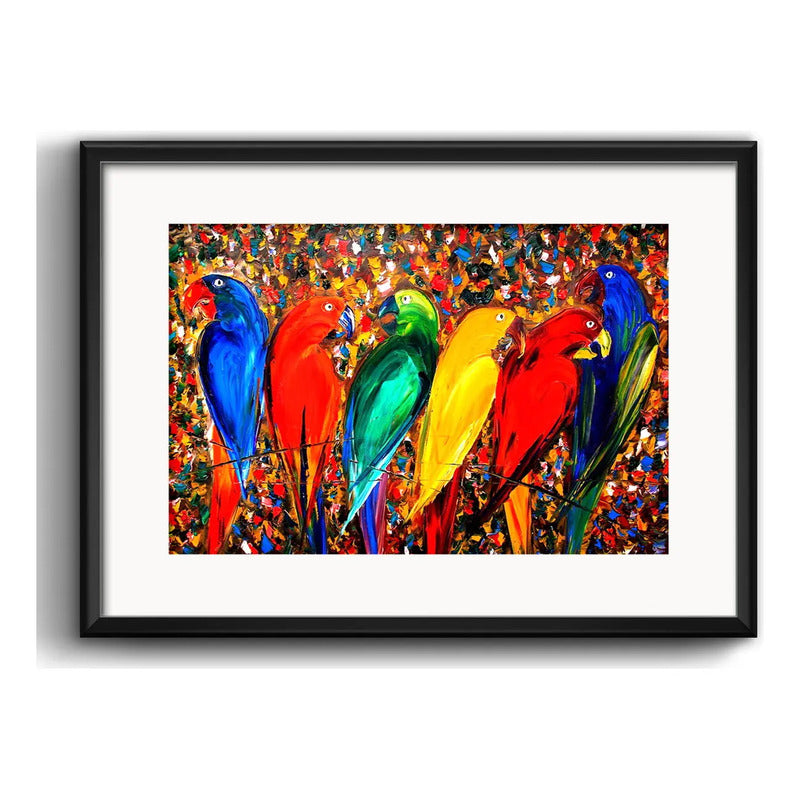 Cuadro Loros Arte Papagayos Araras Decoracion Con Paspartú Marco Negro