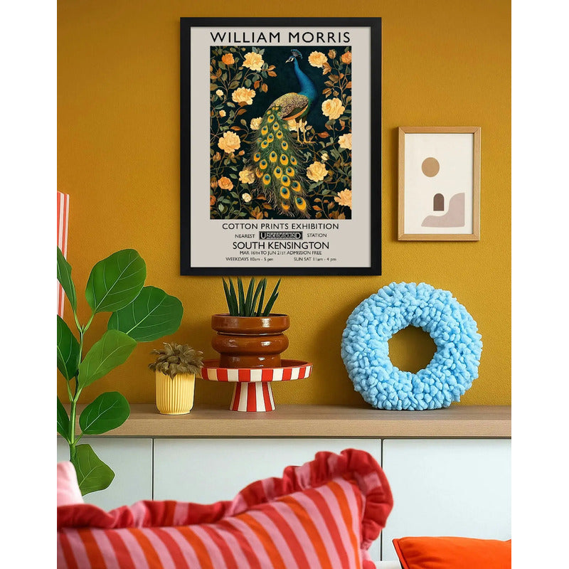 Cuadro Pavo Real Botanico William Morris Floral Ave Flores 1 Marco Marco Negro
