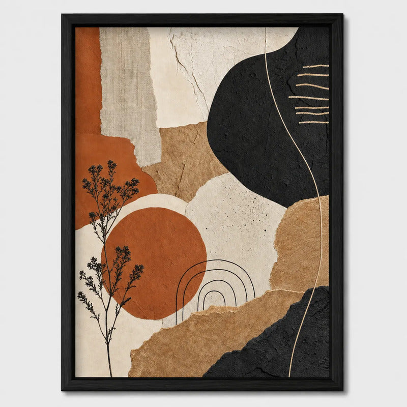 Cuadro Dormitorio Living Boho Abstracto Texturas Tierra Brs1 Marco Negro
