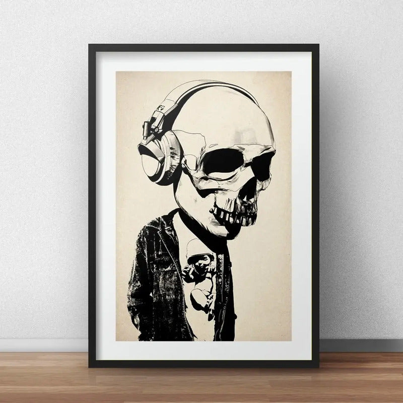 Cuadro Calavera Arte Urbano Musica Decoracion Con Paspartú Marco Negro