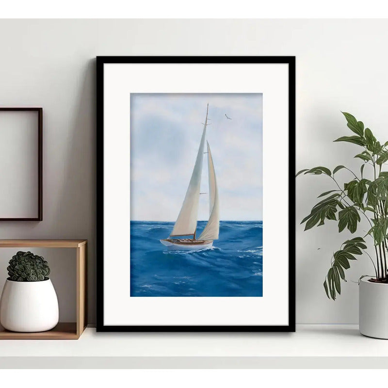 Cuadro Vela Velero Mar Pescador Brs2 Decoracion Con Paspartú Marco Negro