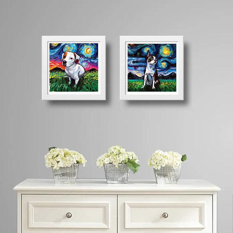 Set 2 Cuadros Perro Van Gogh Pitbull Bulldog Mascota Decor