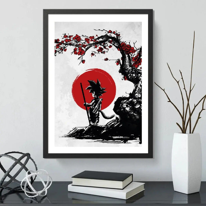 Cuadro Goku Dragon Ball Saiyajin Sol Sakura Japon Arte Anime Marco Negro