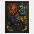 Cuadro Harry Potter 4 Casas Hogwarts Pelicula Arte Efecto 3d Marco Negro
