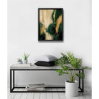 Cuadro Dormitorio Living Boho Arte Abstracto Verde Dorado B1 Marco Negro