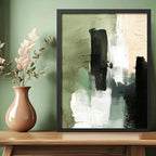 Cuadro Dormitorio Living Boho Abstracto Niebla Verde Marco Negro