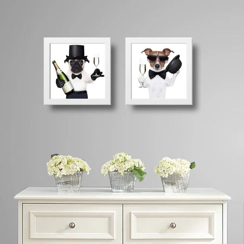 Set 2 Cuadros Perro Champagne Fiesta Cocina Pet Decoracion