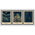 Set 3 Cuadros Monte Castillo Templo Arte Japonés Decoracion Marco Negro