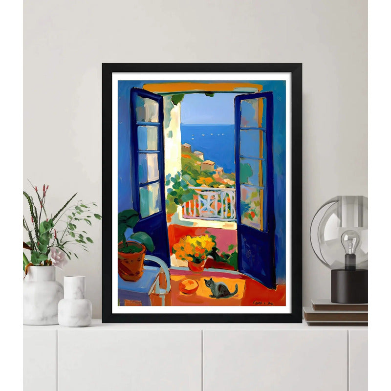 Cuadro Living Cocina Gato Ventana Amalfi Italia Matisse Arte Marco Negro