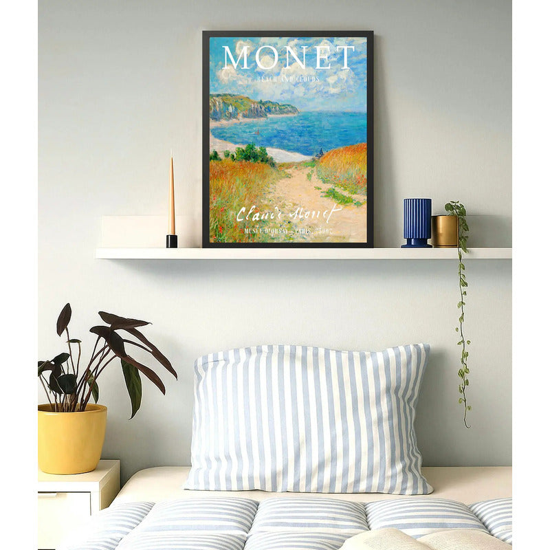 Cuadro Dormitorio Living Claude Monet Playa En Pourville Marco Negro
