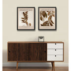 Set 2 Cuadros Dormitorio Living Tonos Marron Hojas Botanico Marco Negro