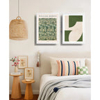 Set 2 Cuadros Dormitorio Living Tonos Verde Abstracto Morris Marco Blanco