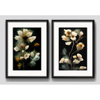 Set 2 Cuadros Flores Sagittaria Dry Flor Seca Con Paspartú Marco Negro