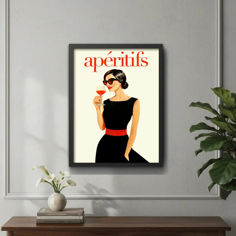 Cuadro Aperitifs Vintage Cocktail Retro Arte Decoracion Marco Negro