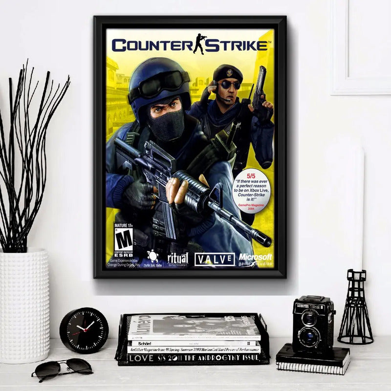 Cuadro Counter Strike Game Videojuego Retro Decoracion Gamer Marco Negro