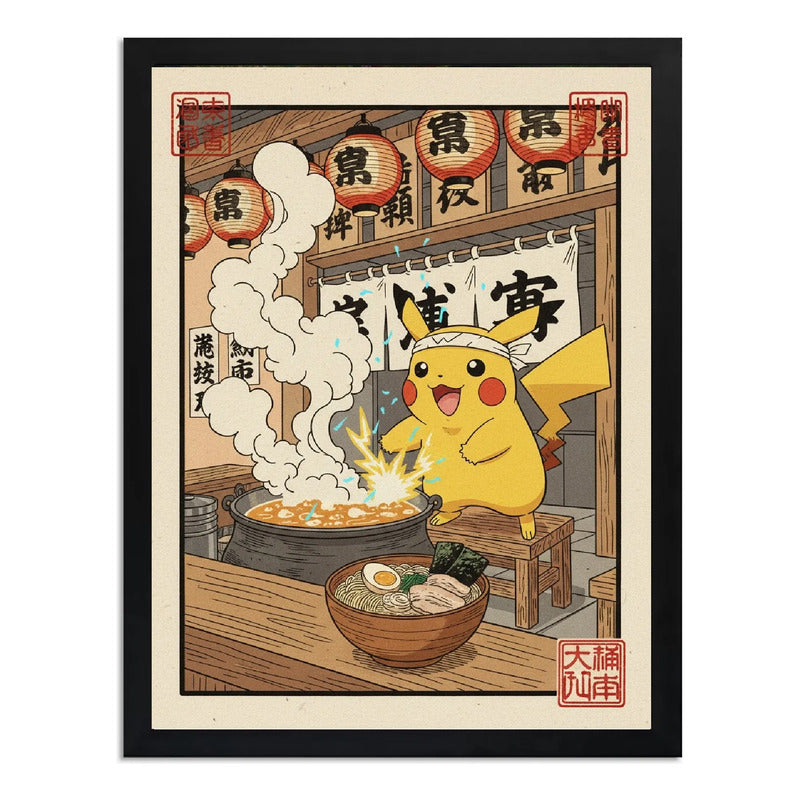 Cuadro Pikachu Cocina Sushi Ramen Comida Japón Pokemon Anime Marco Negro