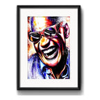 Cuadro Ray Charles Pop Art Colores R&b Piano B2 Con Paspartú Marco Negro