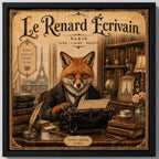Cuadro Zorro Frances Paris Máquina De Escribir Retro Vintage Marco Negro