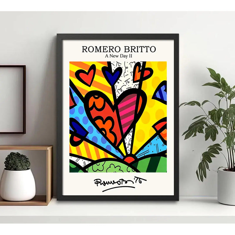 Cuadro Romero Britto Pop Art Un Nuevo Dia Corazon Living Marco Negro