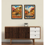Set 2 Cuadros Colonia Del Sacramento Arte Retro Uruguay Marco Negro
