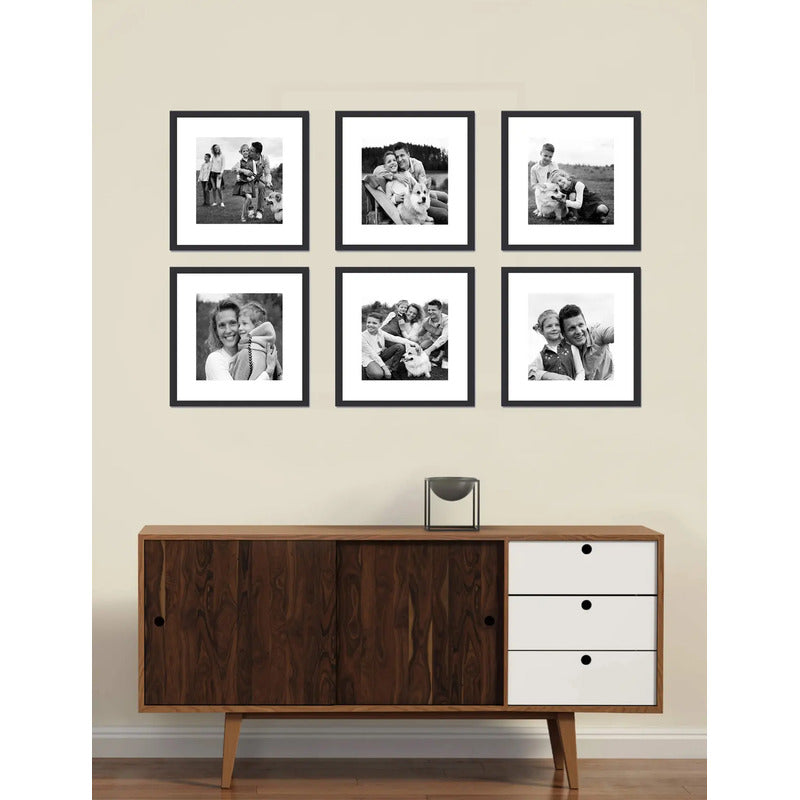 Wall 6 Cuadros Fotos Familiares Personalizado Blanco Y Negro Marco Negro