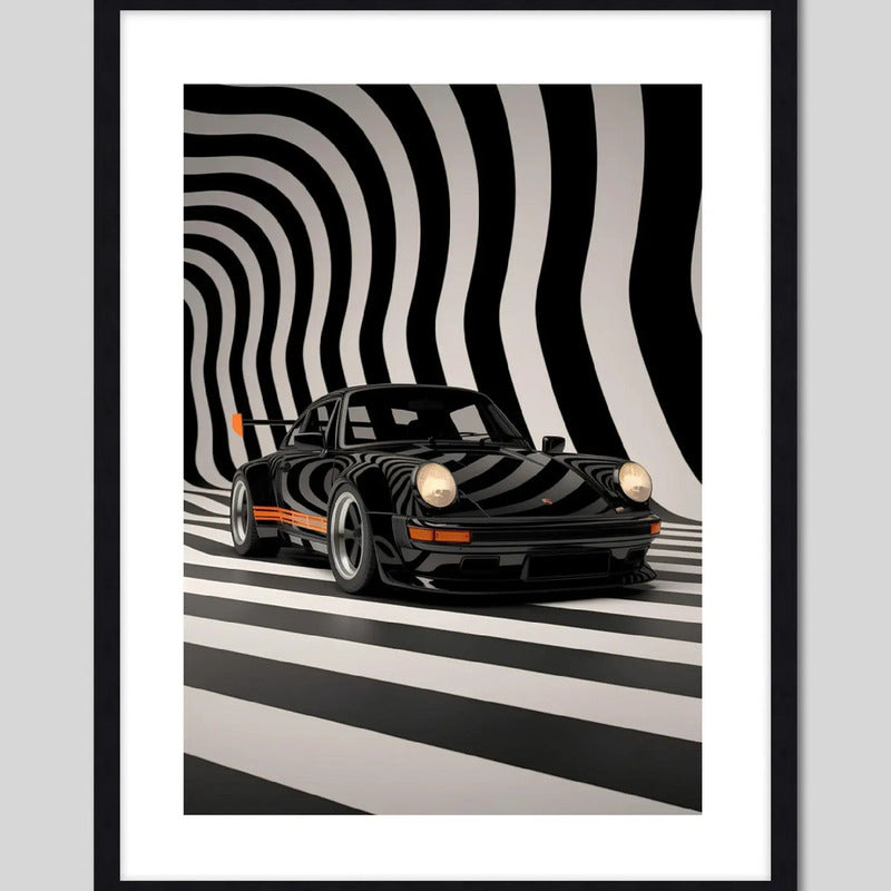 Cuadro Porsche 911 Negro Modelo Auto Arte Decoracion Marco Negro