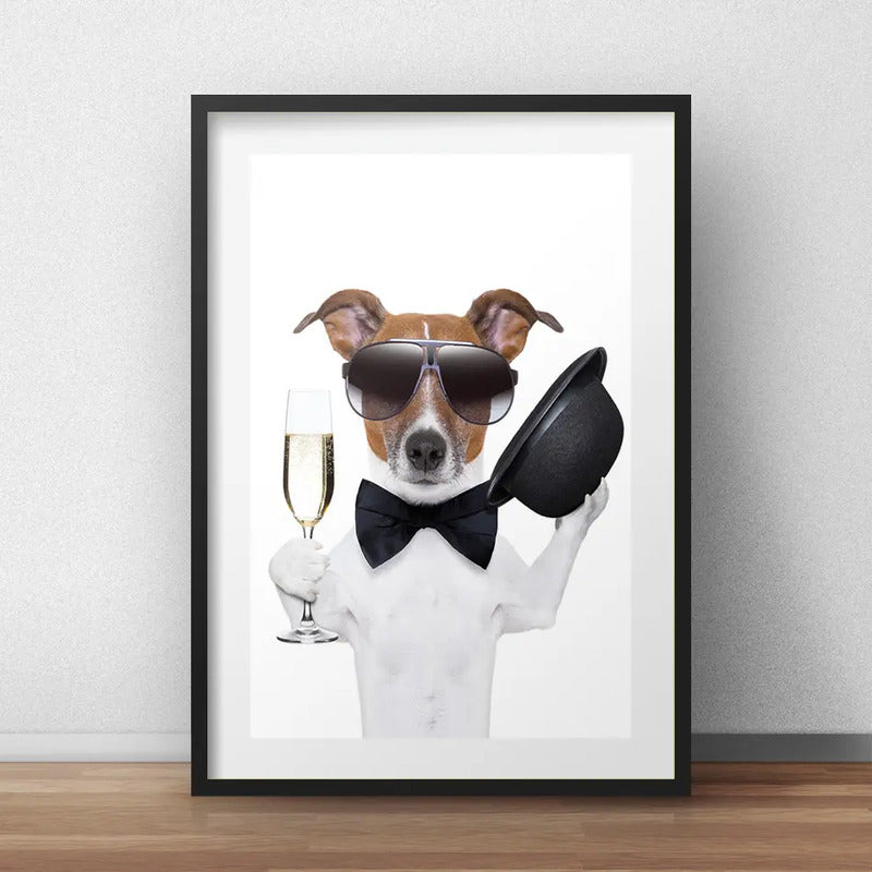 Cuadro Jack Terrier Champagne Decoracion Cocina Con Paspartu Marco Negro