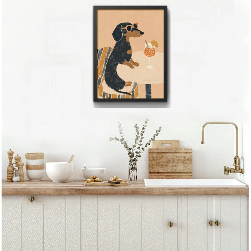 Cuadro Cocina Living Perro Dachshund Salchicha Aperol Spritz Marco Negro