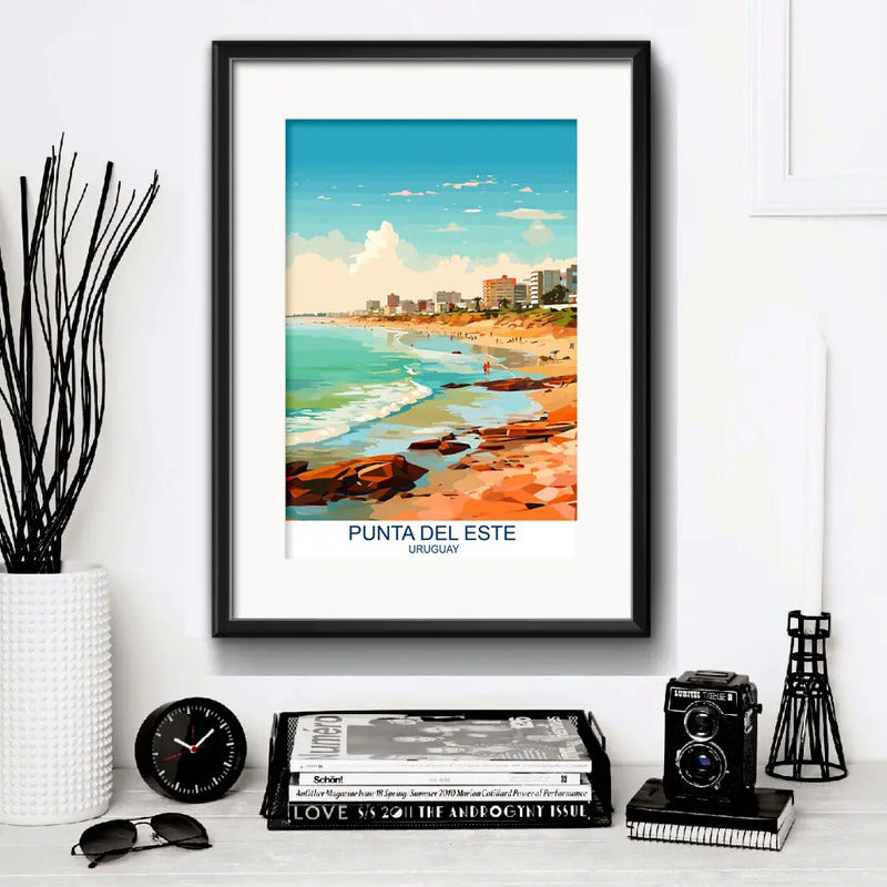 Cuadro Punta Del Este Uruguay Rambla Playa Mar Con Paspartú
