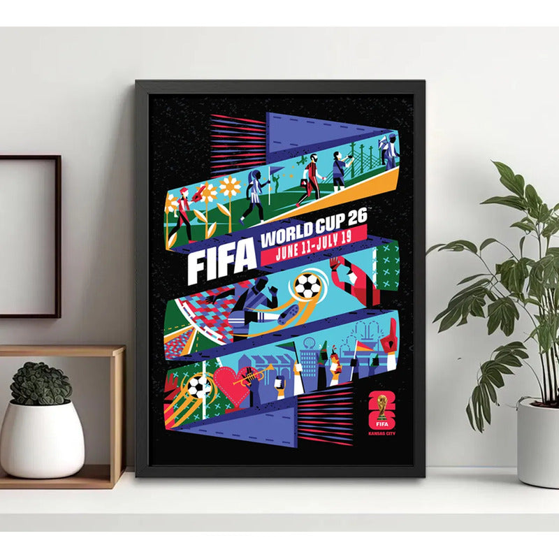 Cuadro Copa Del Mundo Futbol Fifa 2026 Póster Oficial Ciudad Kansas Estados Unidos Negro
