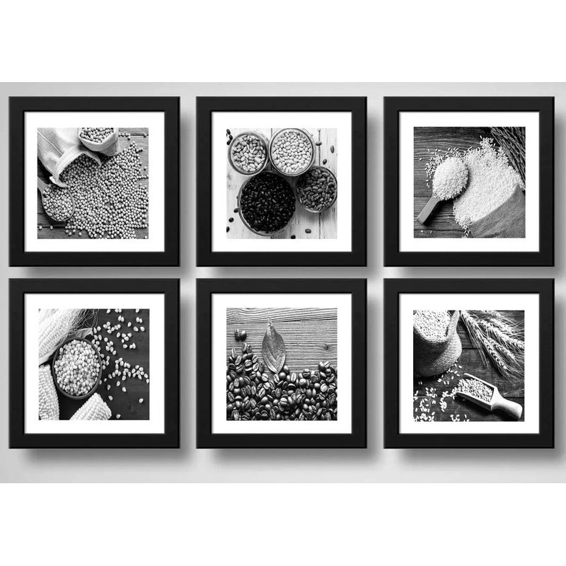 Set 6 Cuadros Agronegocios Soja Arroz Maíz Café Trigo 33x33 Marco Negro