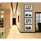 Set 4 Cuadros Montevideo Blanco Y Negro Ciudad Con Paspartu