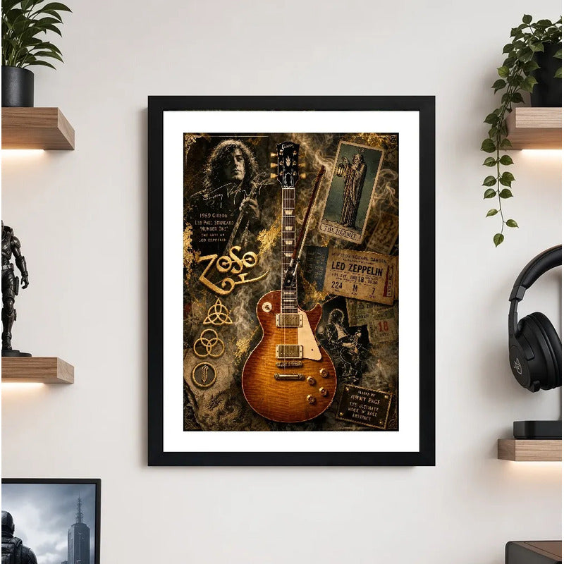 Cuadro Guitarra Jimmy Page Led Zeppelin Rock Musica Arte Marco Negro