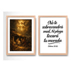 Set 2 Cuadros Jesús Cristo Nacimiento Y Salmo 91:10 Biblia Marco Madera Natural Oak