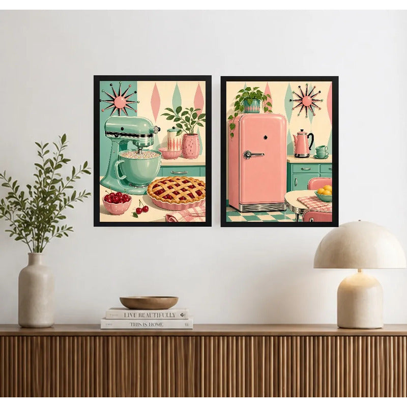 Set 2 Cuadros Cocina Anos 50 Retro Decora Living Comedor Marco Negro