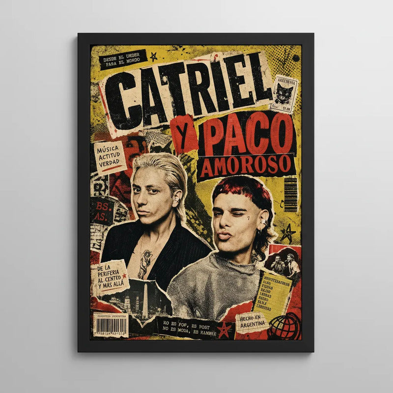 Cuadro Ca7riel & Paco Amoroso Arte Trap Pop Hip Hop Album Marco Negro