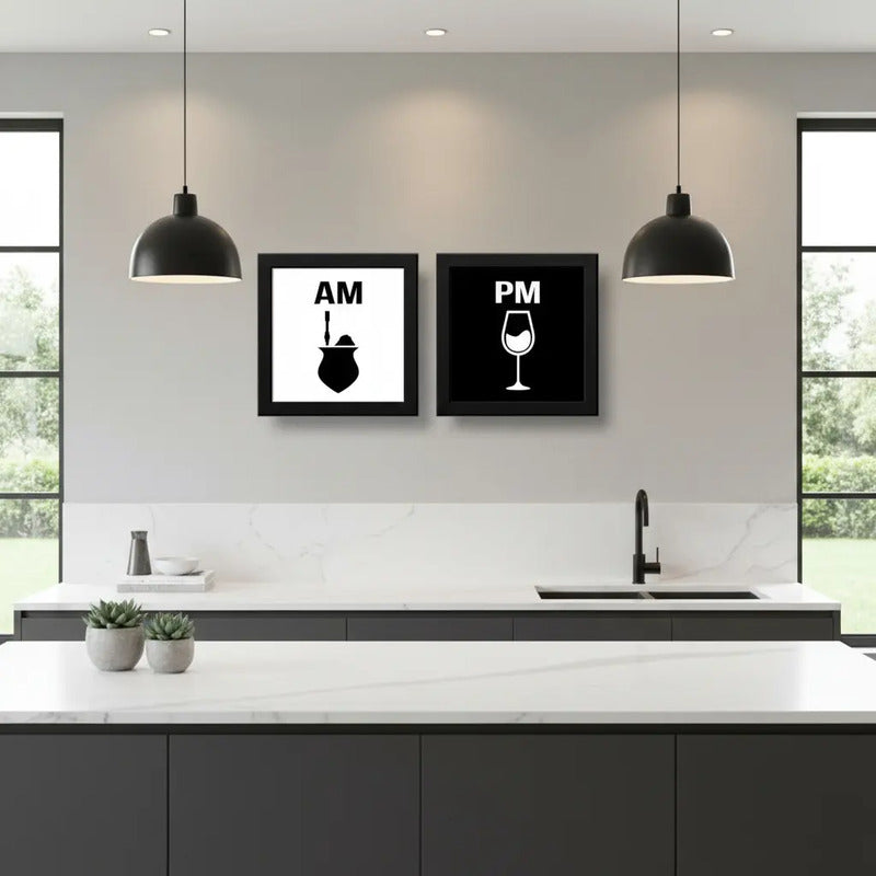 Set 2 Cuadros Am Pm Mate Vino Cocina Living Decoracion