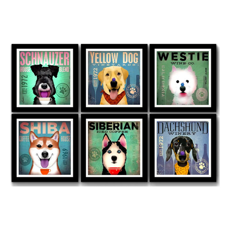 Set 6 Cuadros Perro Cafe Pop Art Razas Mascota Decoracion