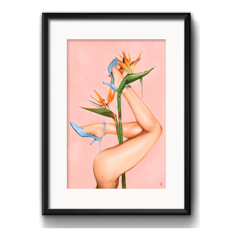 Cuadro Fashion Strelitzia Pole Dance Decoracion Con Paspartú Marco Negro