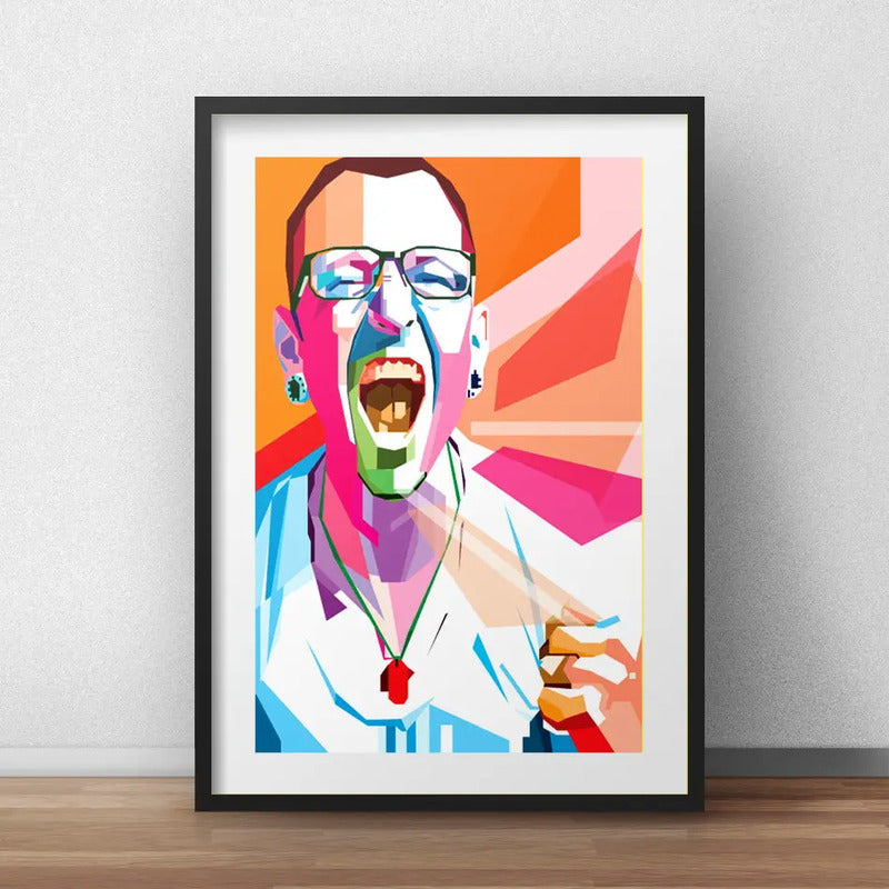 Cuadro Chester Bennington Pop Art Linkin Park Con Paspartú Marco Negro